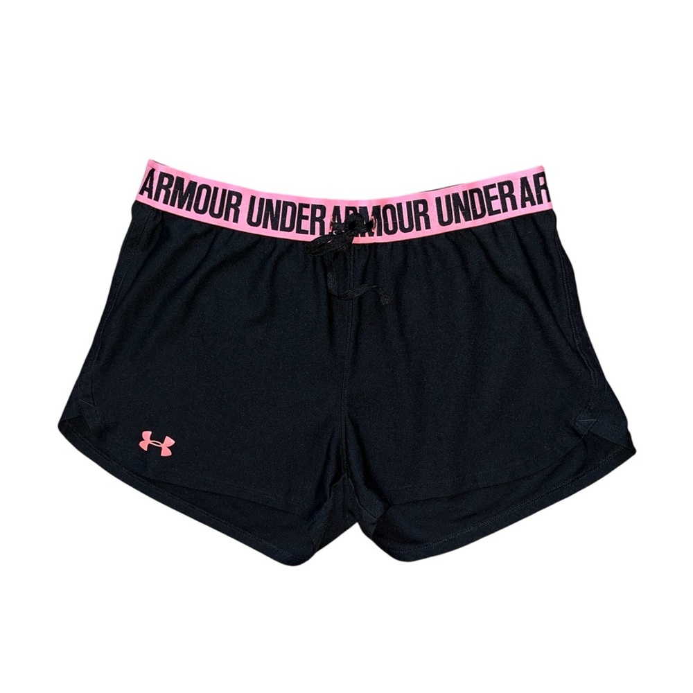 Under Armour Black Hot Pink Drawstring Athletic Gym Workout Volleyball Shorts